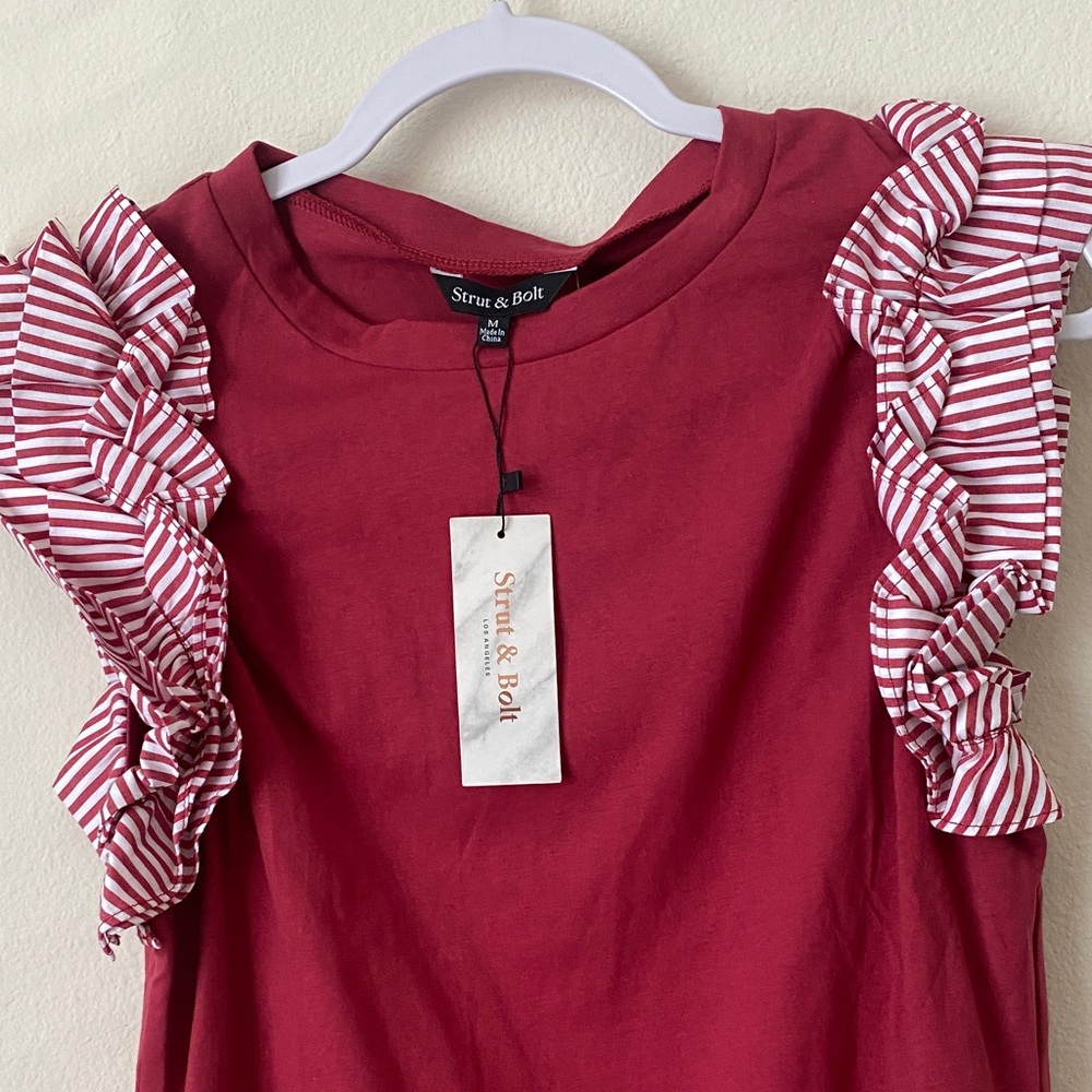 Stylish Ruffle Sleeve Top - Red - Picture 7 of 7